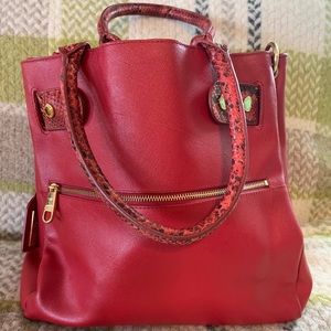 Badgley Mischka large red with snake trim handbag